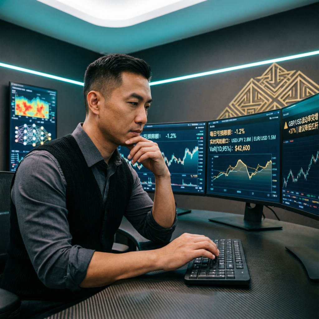 Professional trader analyzing Topstep daily loss limit rules on multiple screens