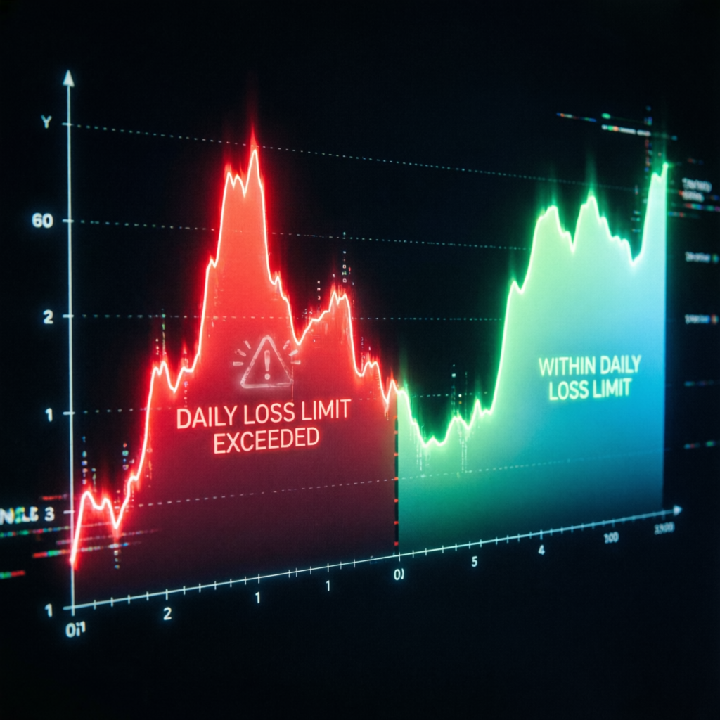 Topstep daily loss limit visualization showing exceeded vs within limit zones