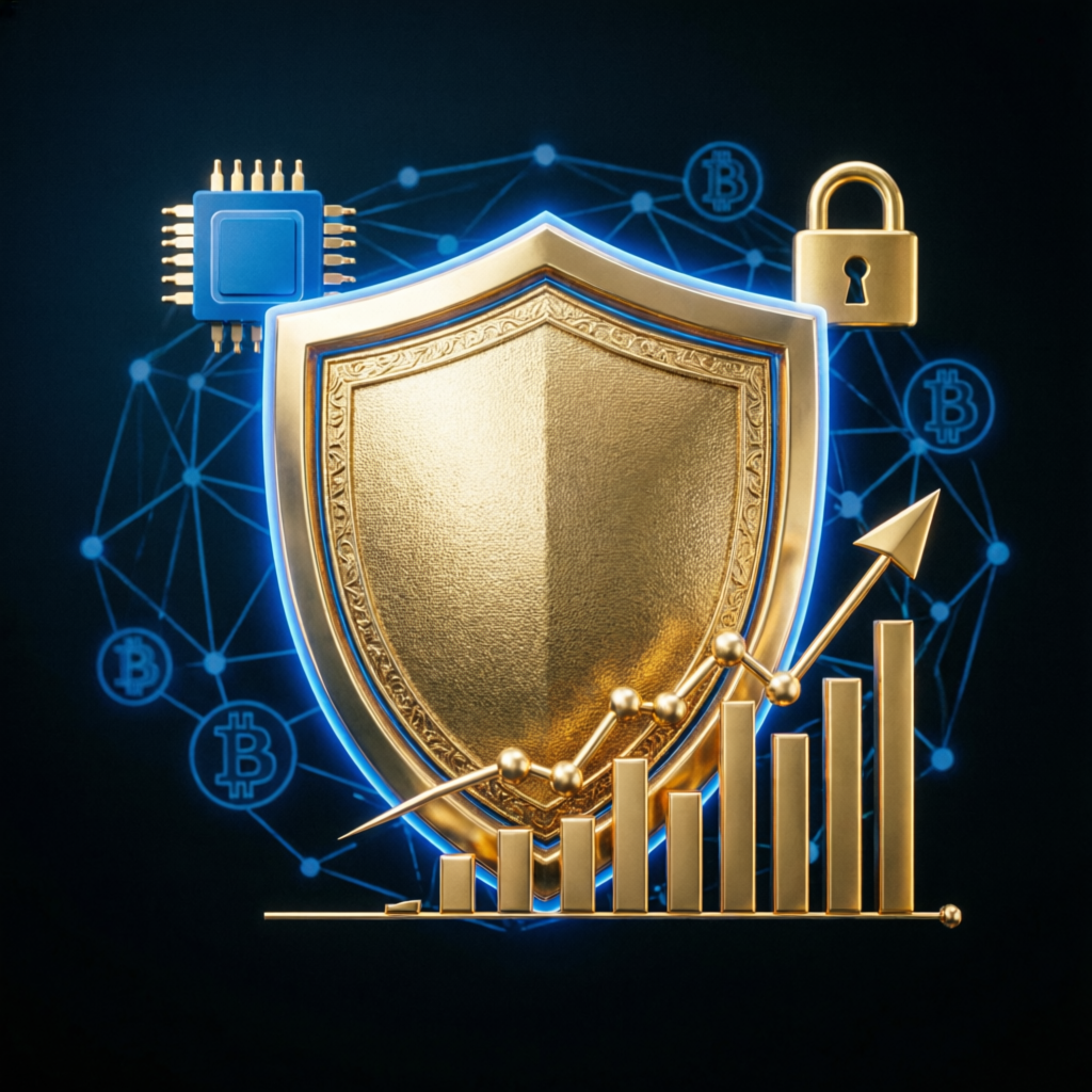 Risk management shield protecting trading capital with growth chart