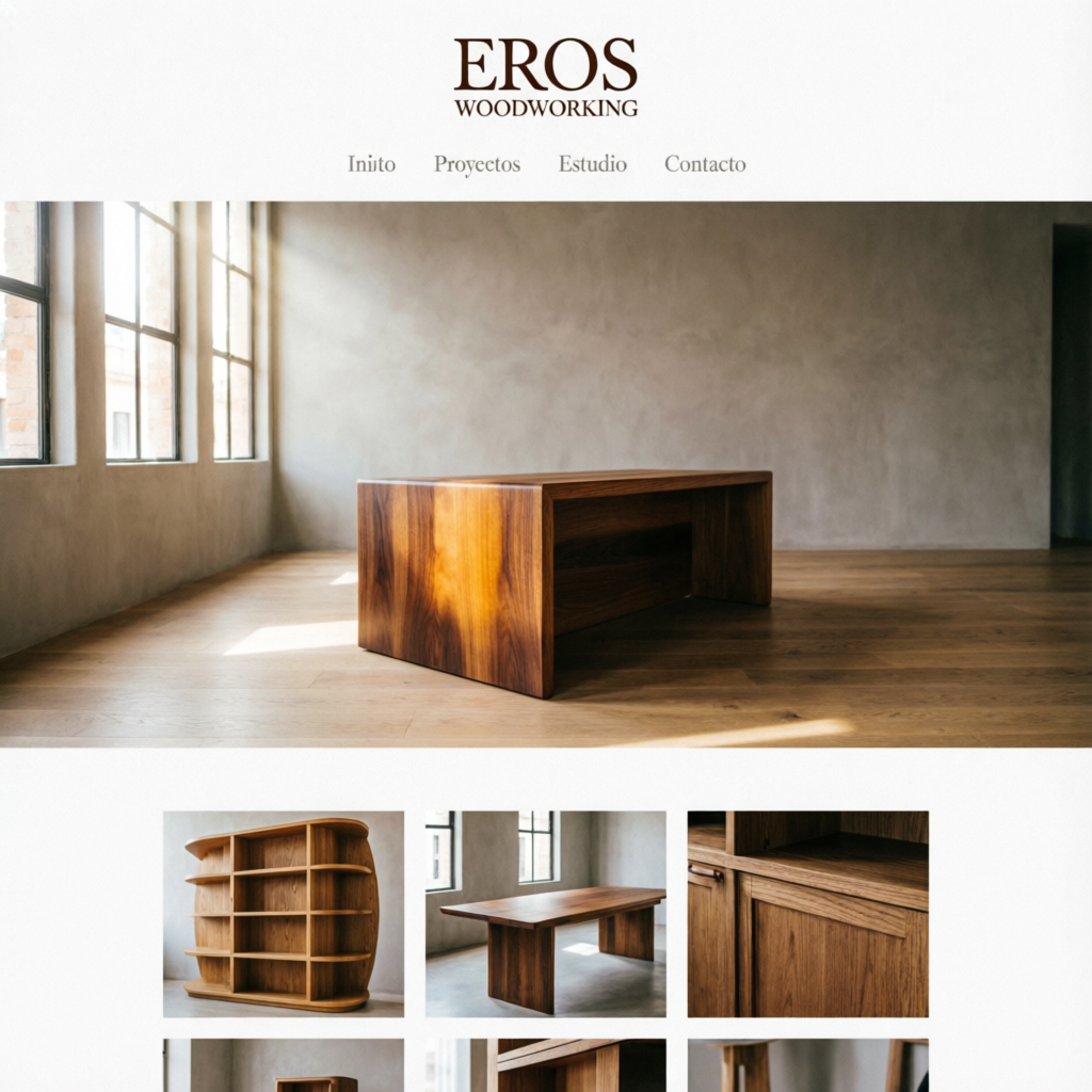 Web de Eros Woodworking: estudio de carpintería e interiorismo premium en Barcelona