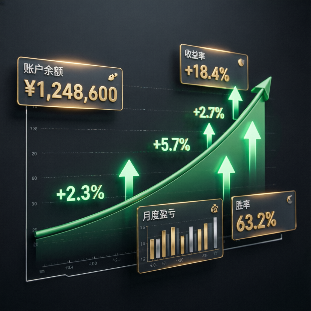 Upward trending funded account equity curve with profit indicators