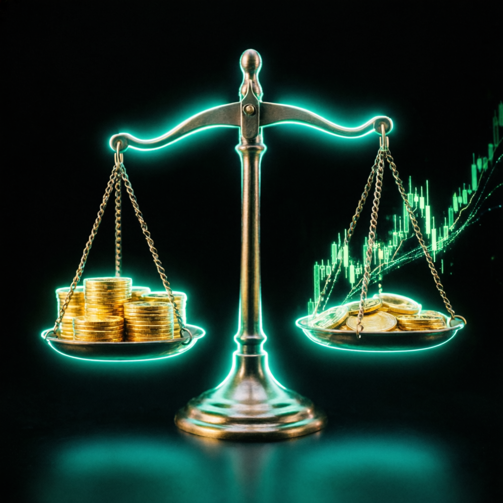 Balance scale representing risk management in prop firm trading