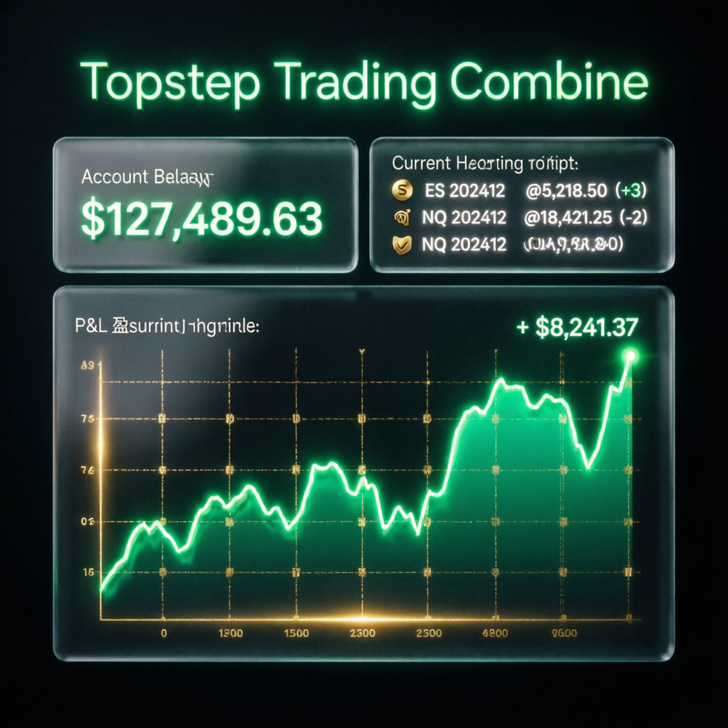 Topstep Trading Combine dashboard showing account balance and P&L chart