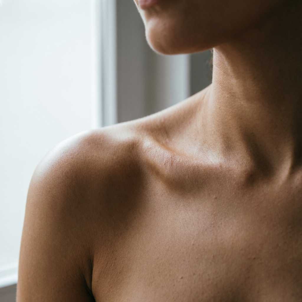 Soft light on healthy shoulder and neck skin