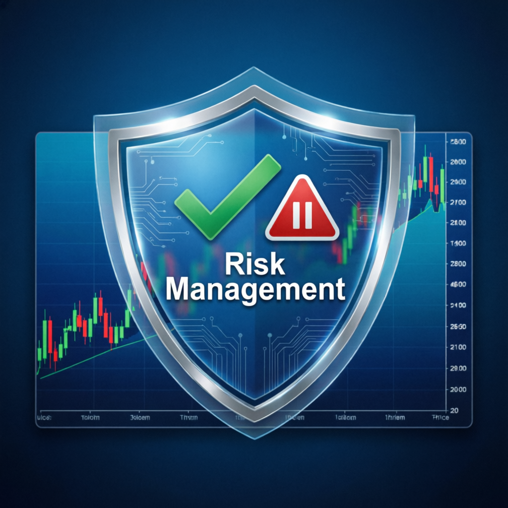 Risk management shield protecting forex trading account from drawdown violations