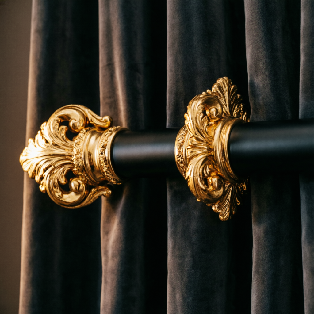 Crystal curtain brackets in gold, rose copper and chrome finishes by Finezo Hardware, curtain bracket manufacturer in Rajkot
