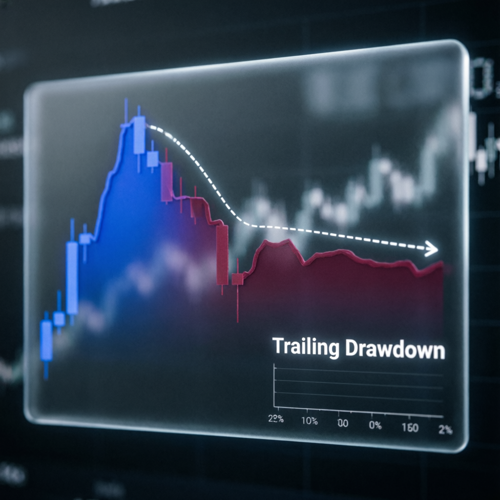 Trailing drawdown chart visualization showing maximum loss limit movement