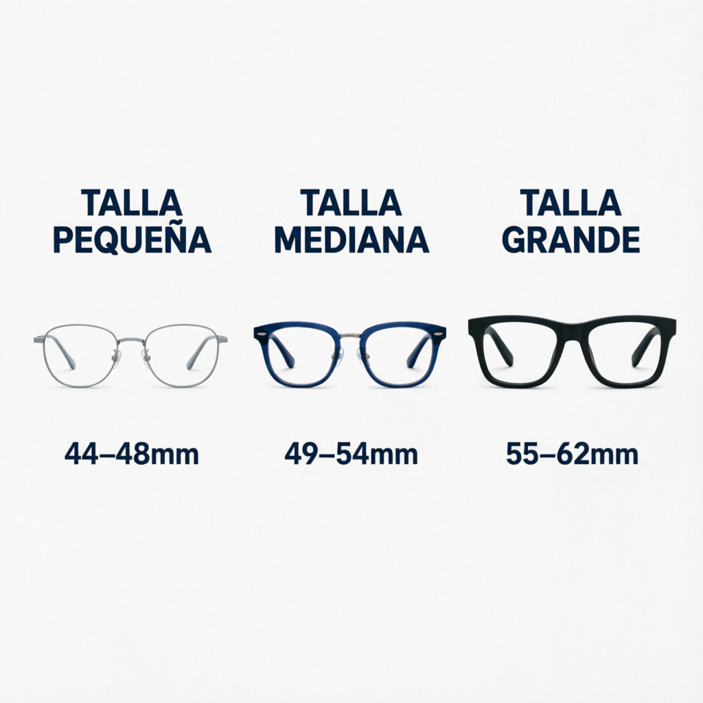 Tabla de tallas visuales - Pequeña, Mediana, Grande
