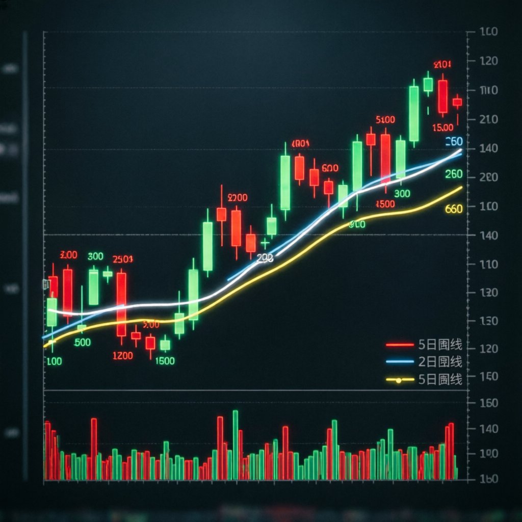Futures trading chart with candlestick patterns and indicators