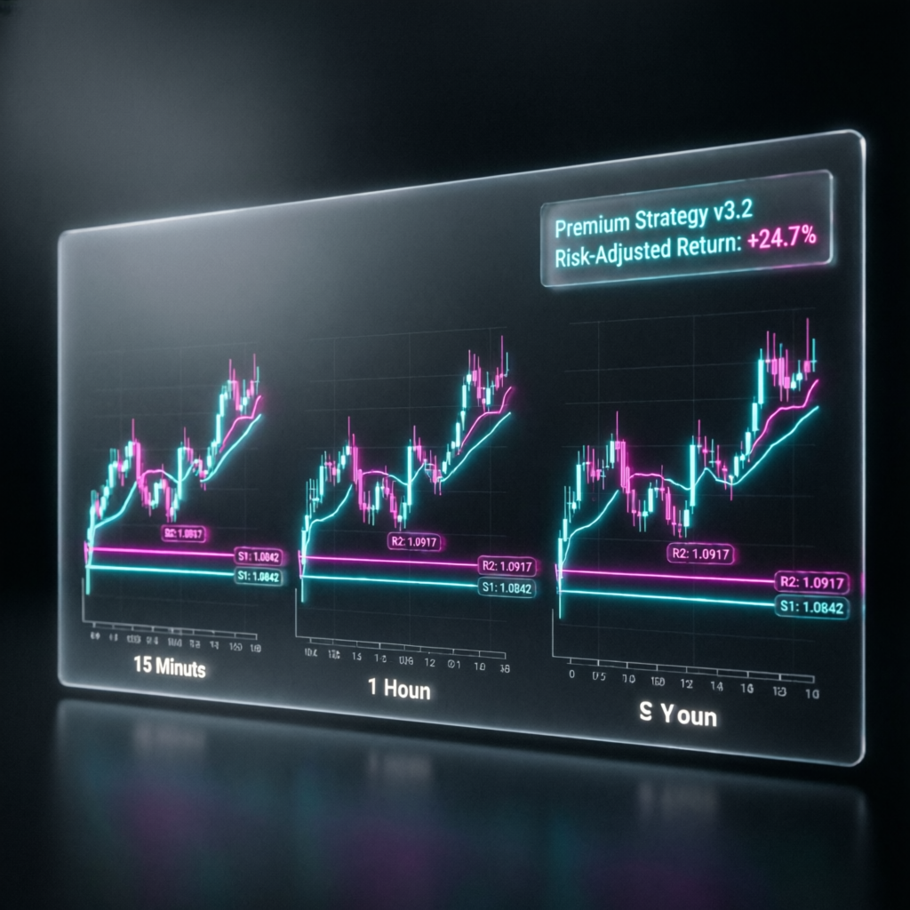 Premium trading strategy visualization with multiple timeframes