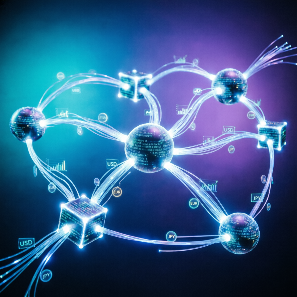 Global trading network visualization showing connected prop firm traders worldwide