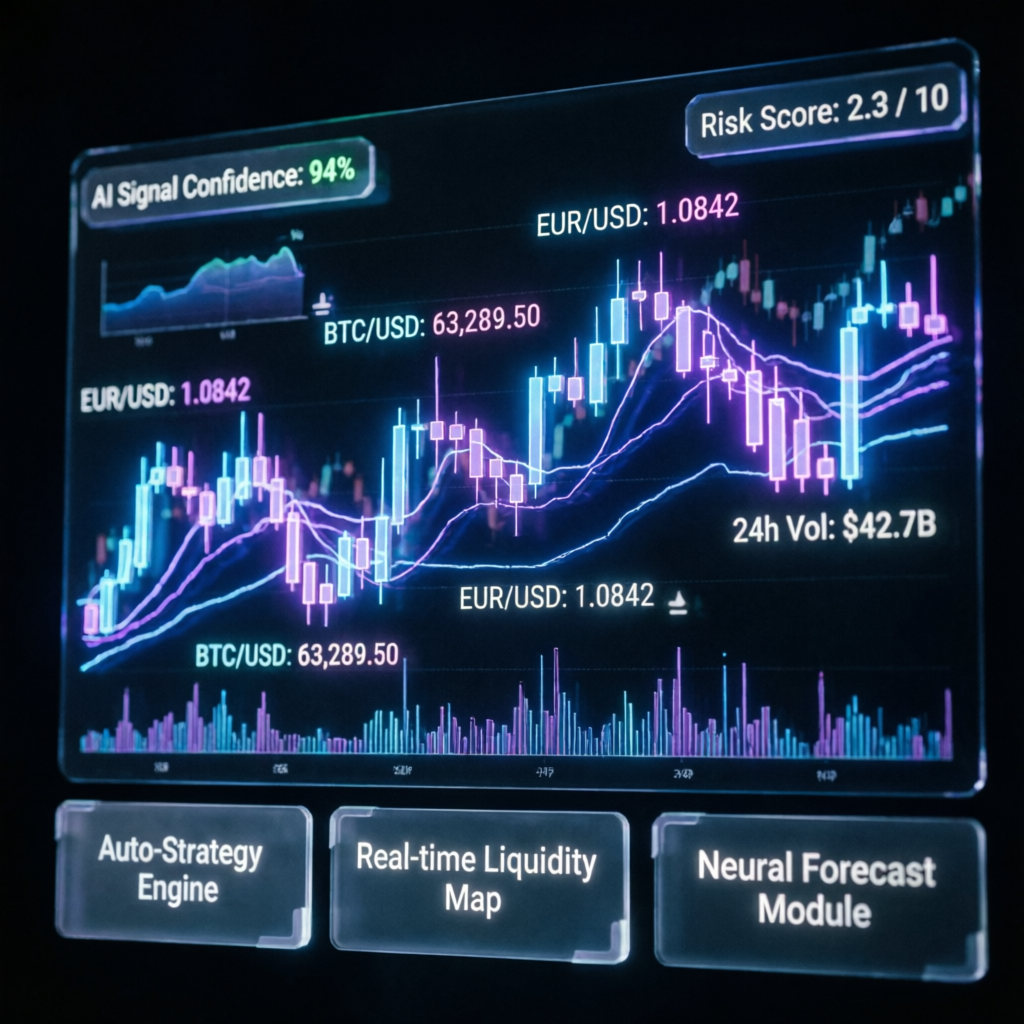 AI-powered Apex Trader Funding dashboard showing 94% success rate and real-time trading analytics