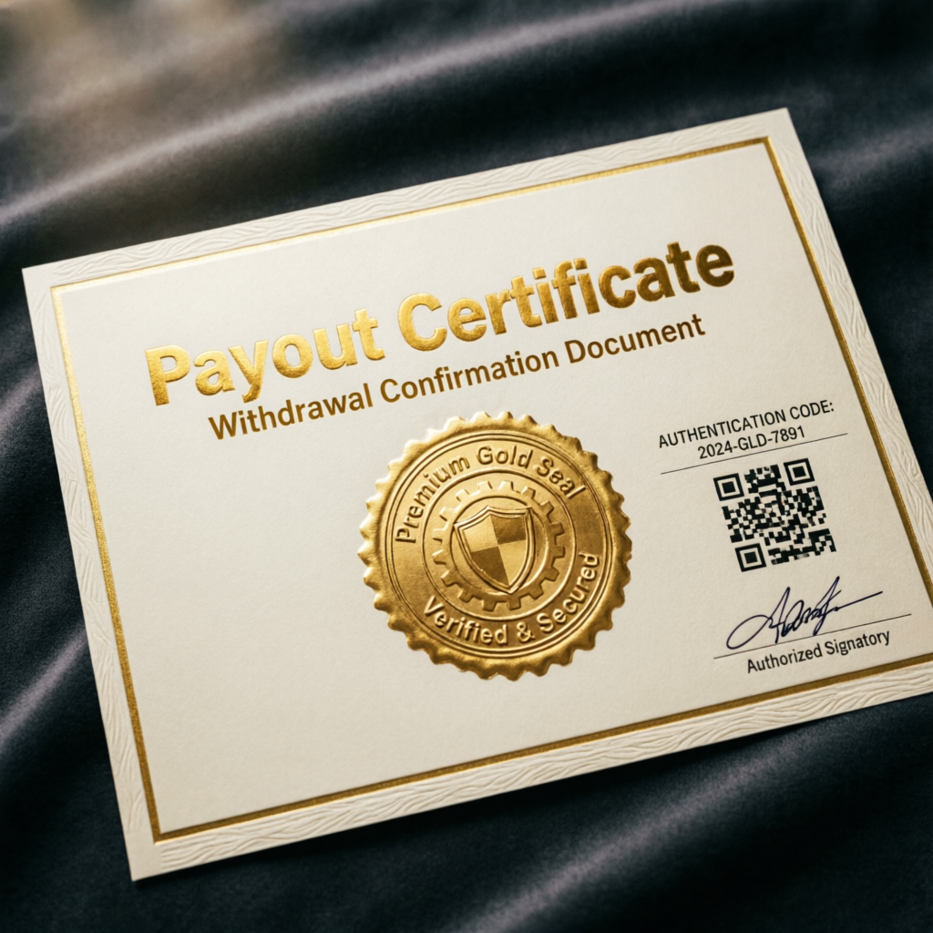 Payout Certificate Withdrawal Confirmation Document Gold Seal