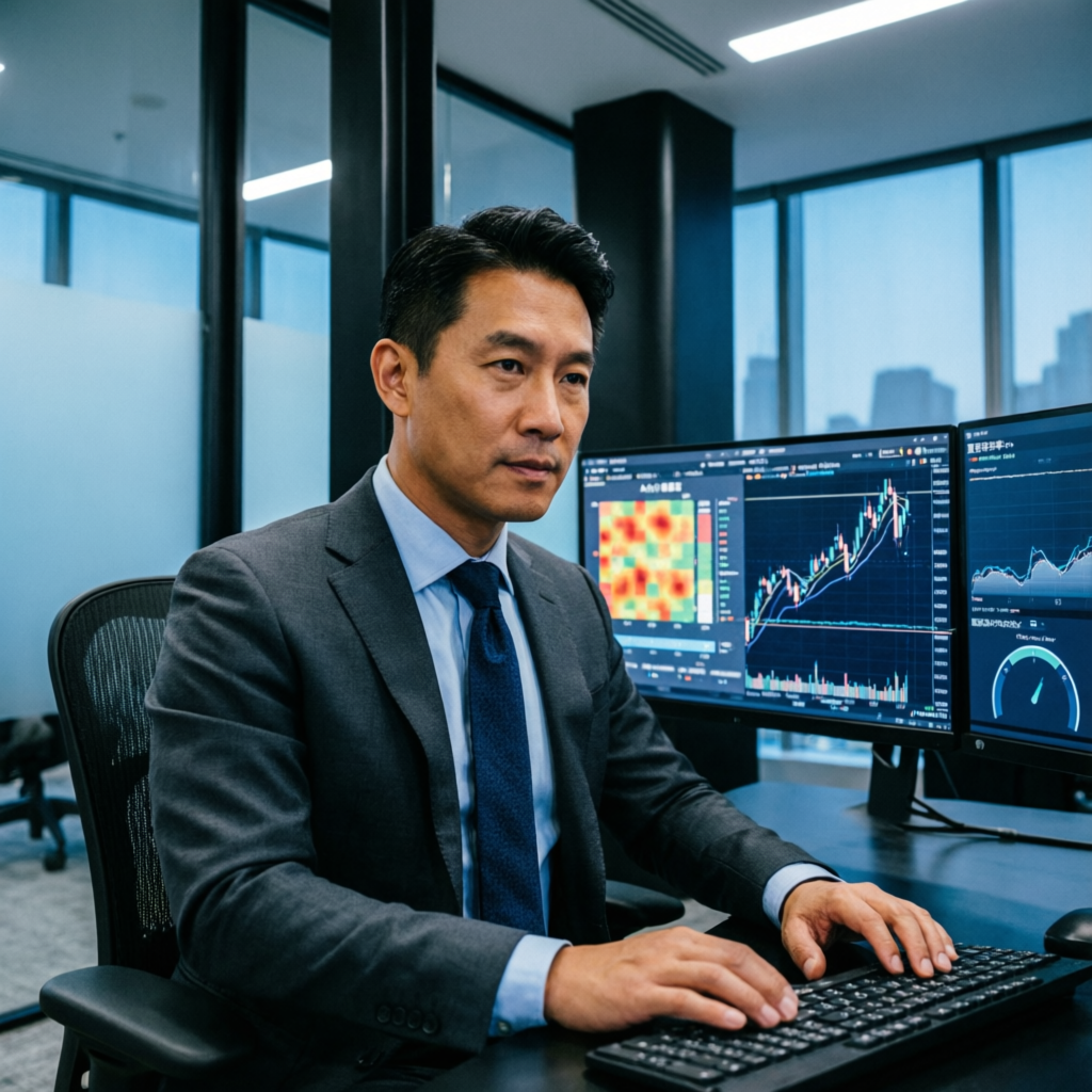 Professional trader analyzing risk management charts