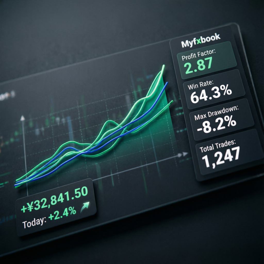 Verified Myfxbook trading metrics dashboard