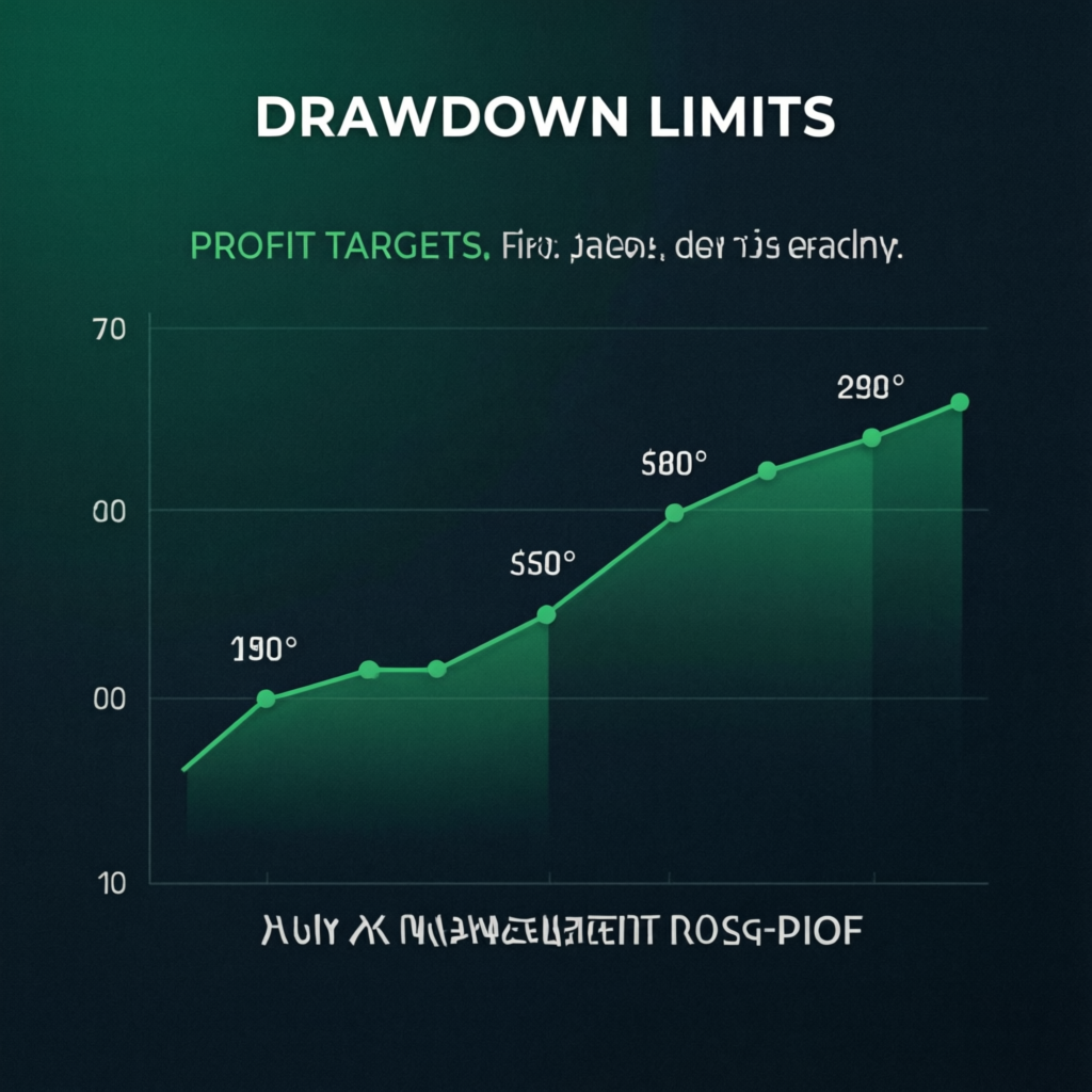 Prop firm drawdown limits and profit targets infographic