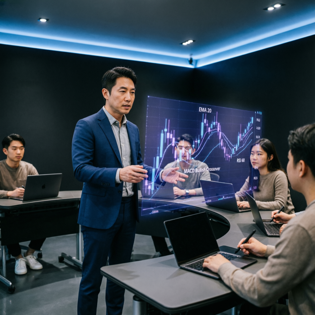 Professional trading education session with mentor teaching forex strategies