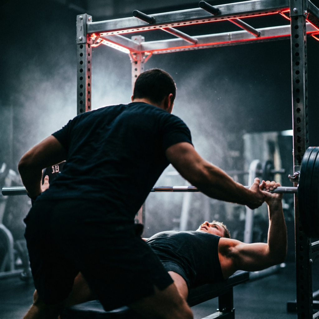 Concept imagery — spotter assisting a bench press
