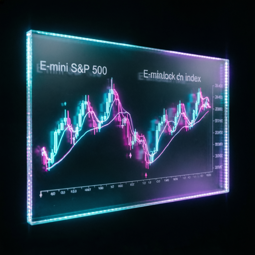 Futures trading charts showing E-mini S&P 500 and Nasdaq analysis