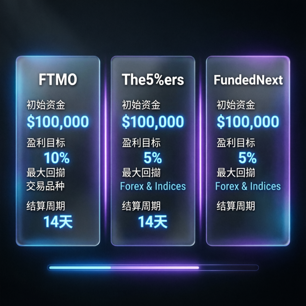 Prop firm comparison visualization showing different account options
