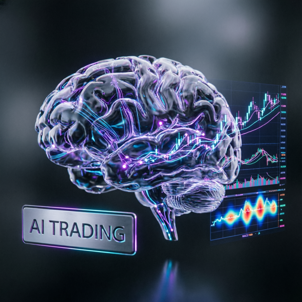 AI trading brain visualization showing algorithmic trading strategy