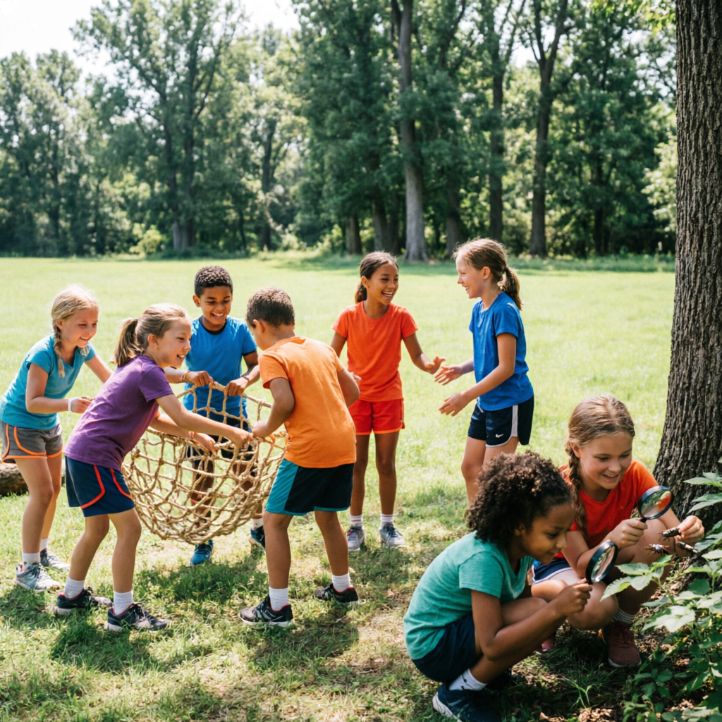 Campamento y actividades al aire libre con estudiantes