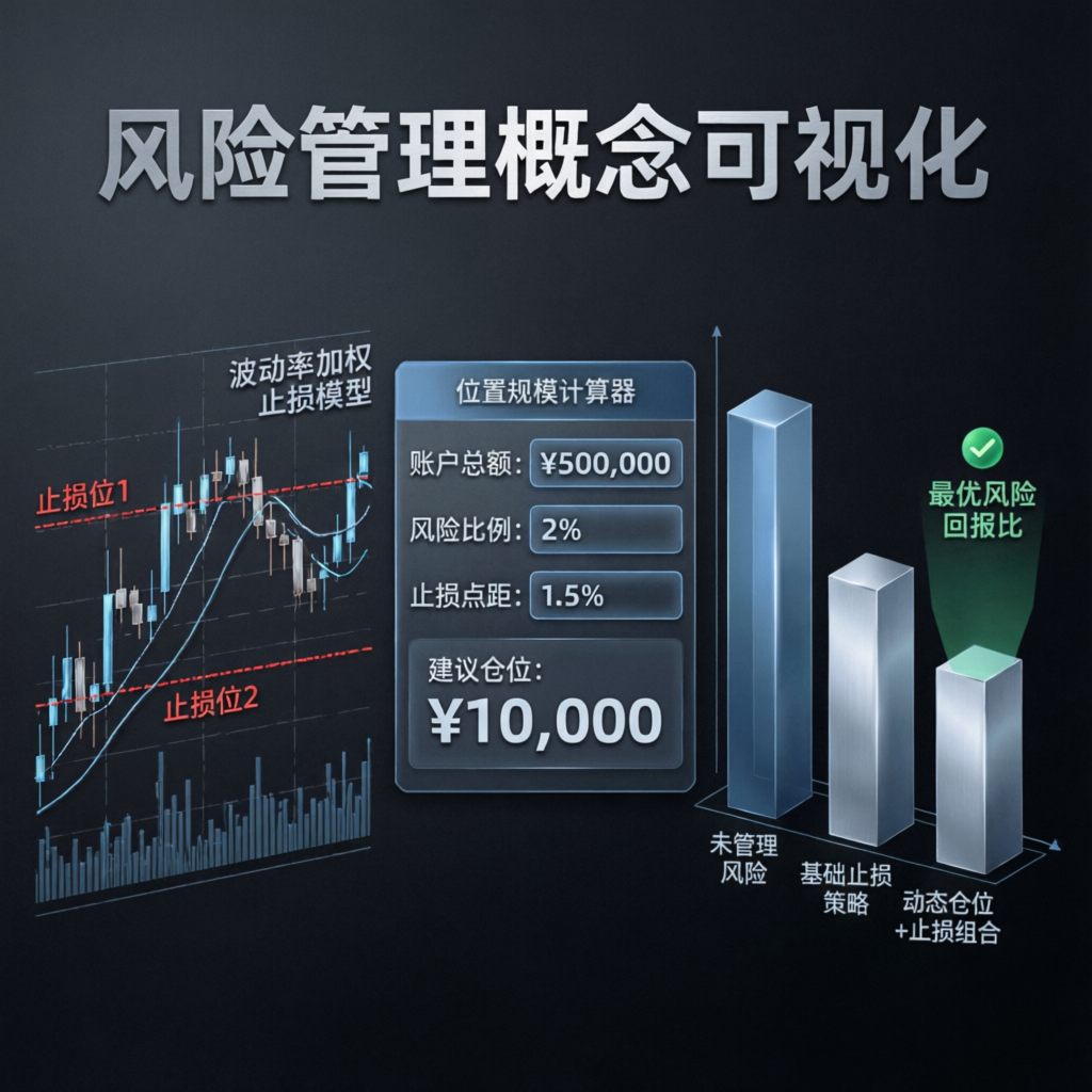 Risk management visualization with trading charts and position sizing