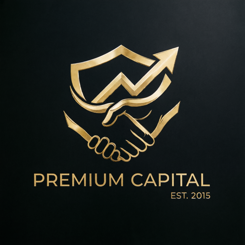 Premium financial services branding with gold and black design