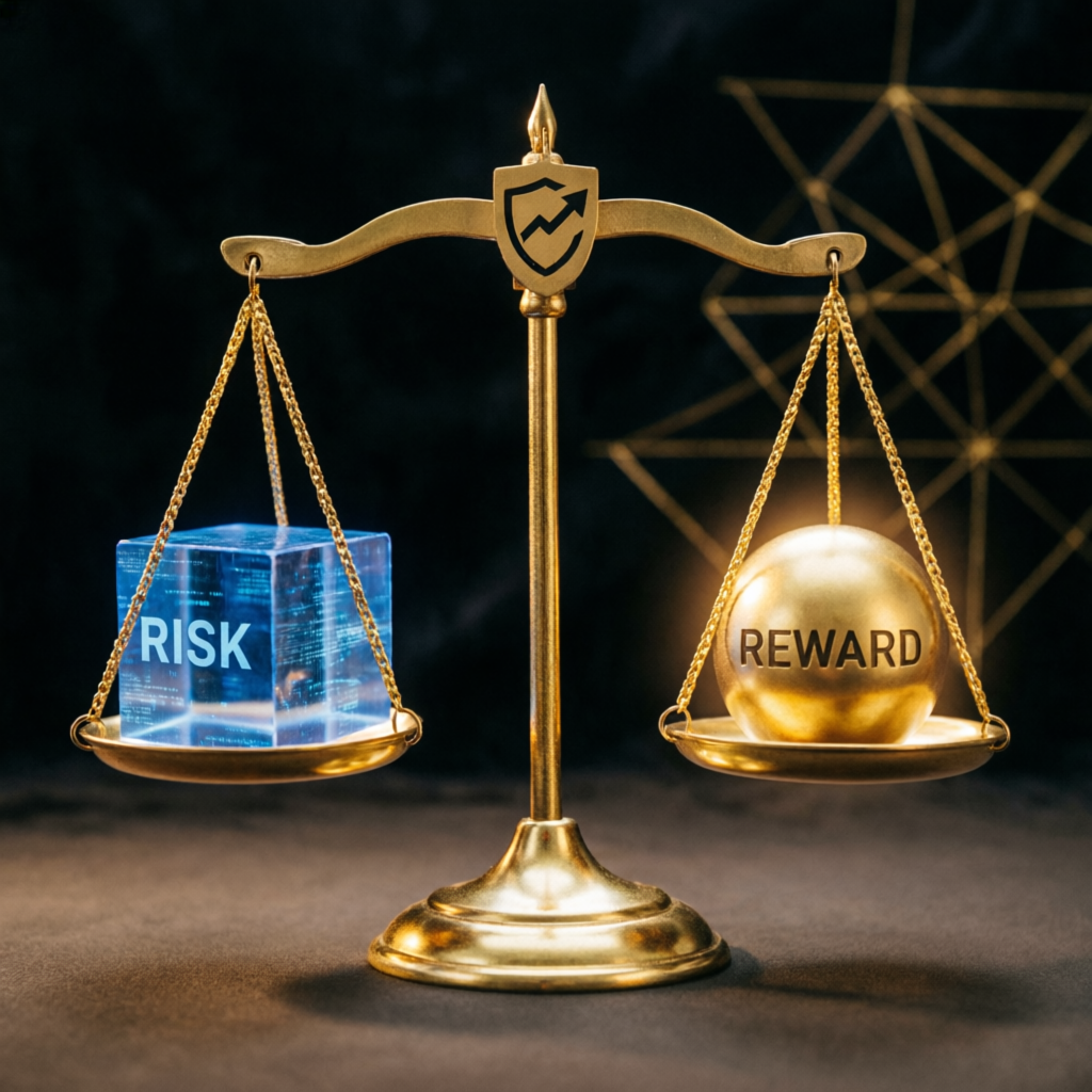 Risk and reward balance concept for prop firm trading decisions