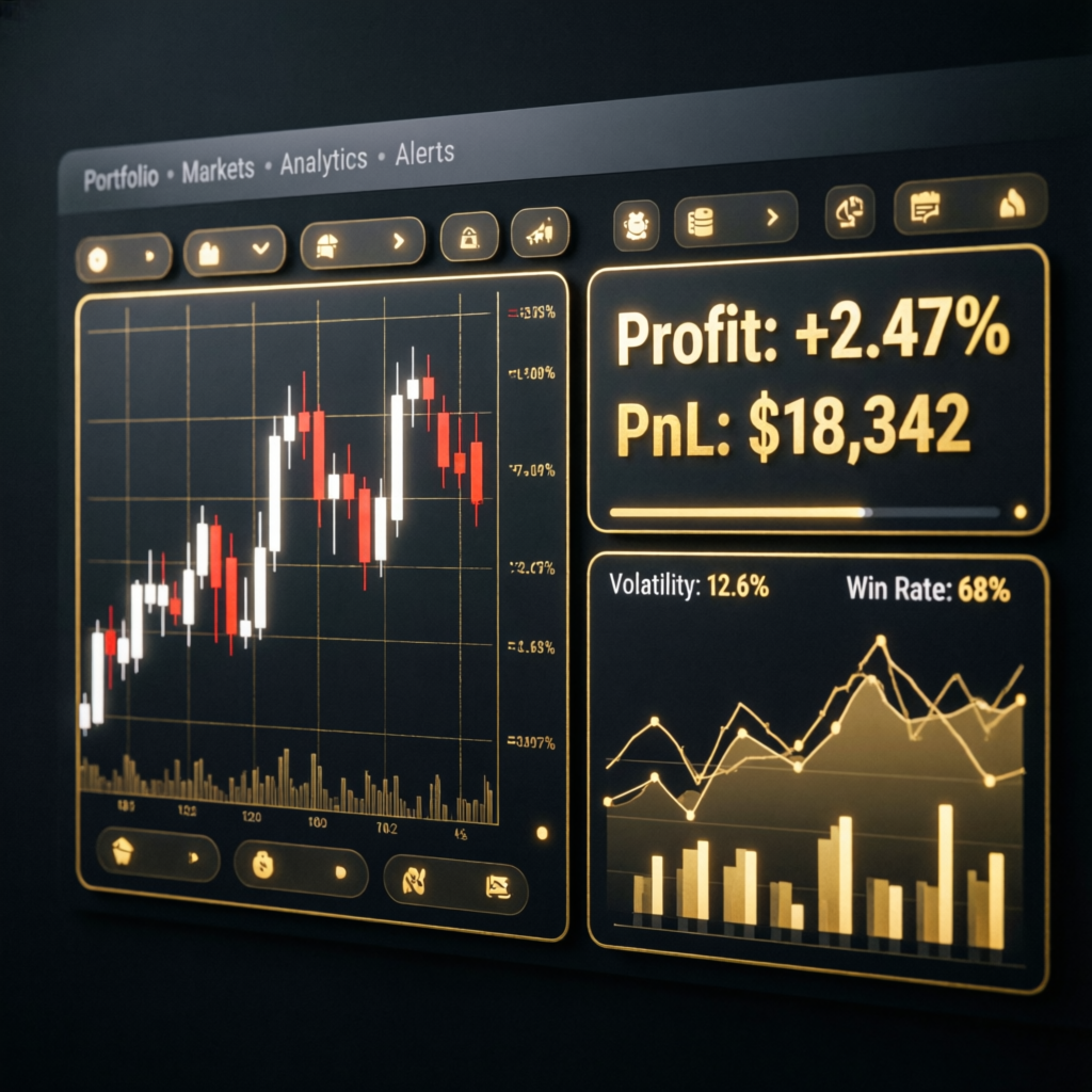 Topstep trading dashboard showing profit metrics and candlestick charts