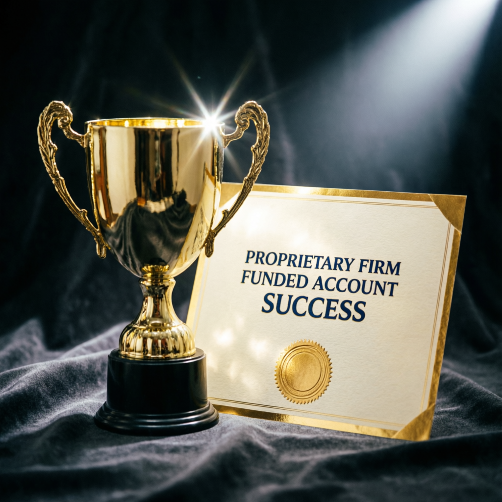 Gold trophy representing successful prop firm challenge completion through Tradeify passing service