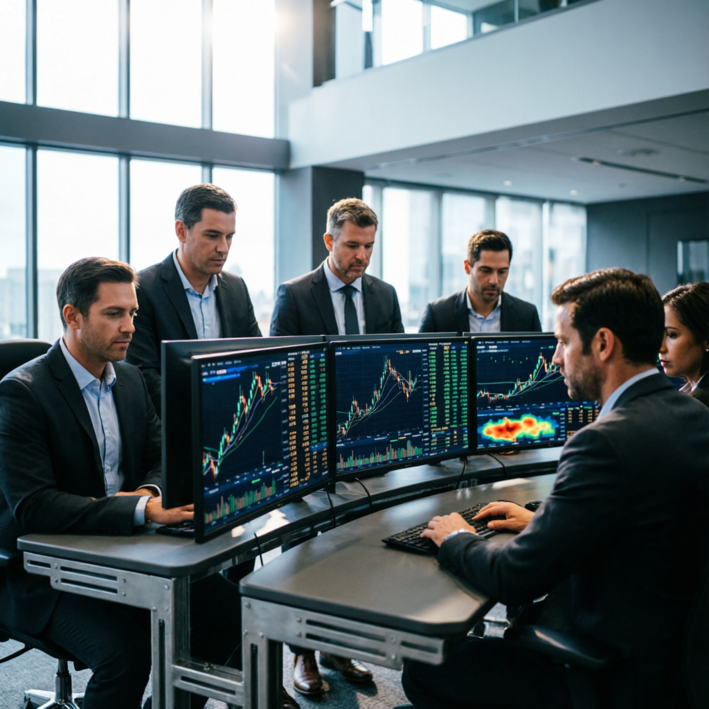 Professional trading team managing multiple prop firm accounts with advanced strategies