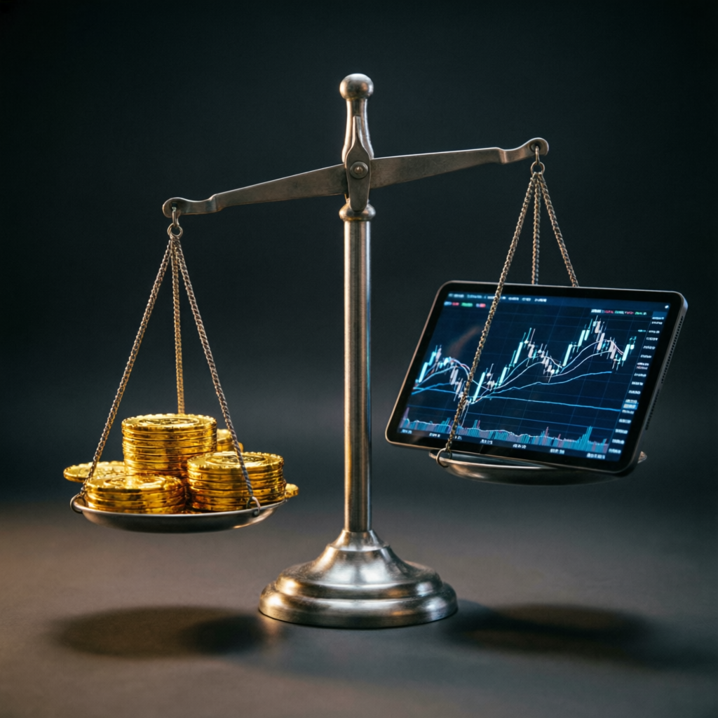 Risk management balance scale comparing capital preservation and trading profits
