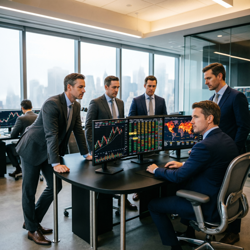 Professional trading team analyzing Topstep trading plan strategies