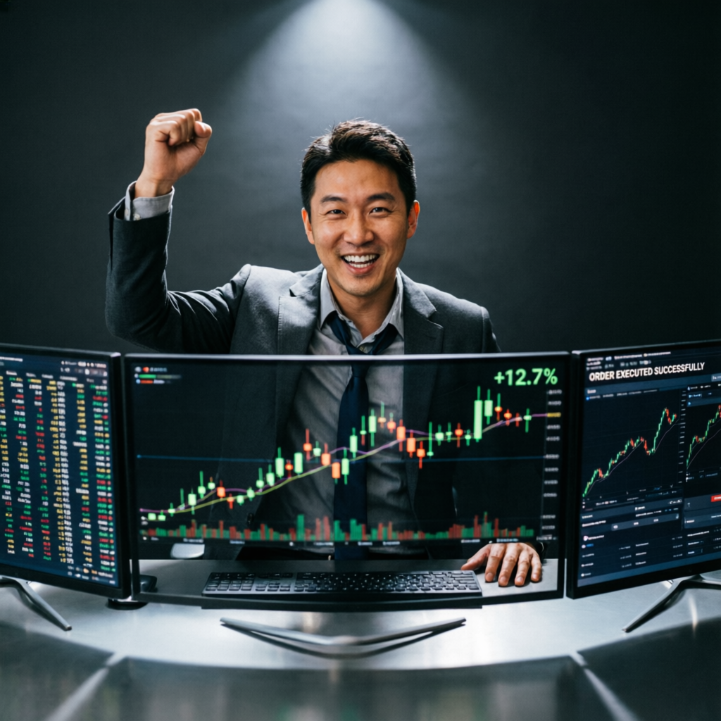 Successful trader celebrating Topstep challenge passed