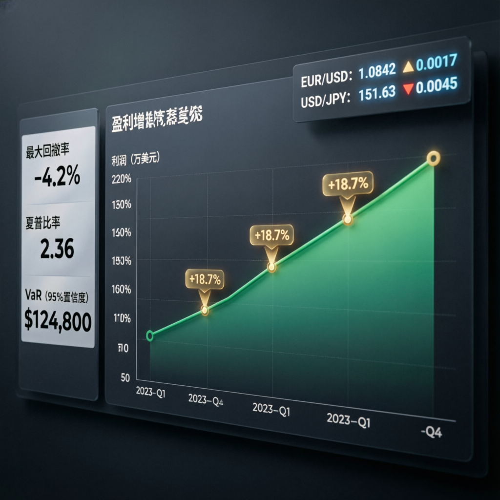 Risk management dashboard showing forex trading profit growth