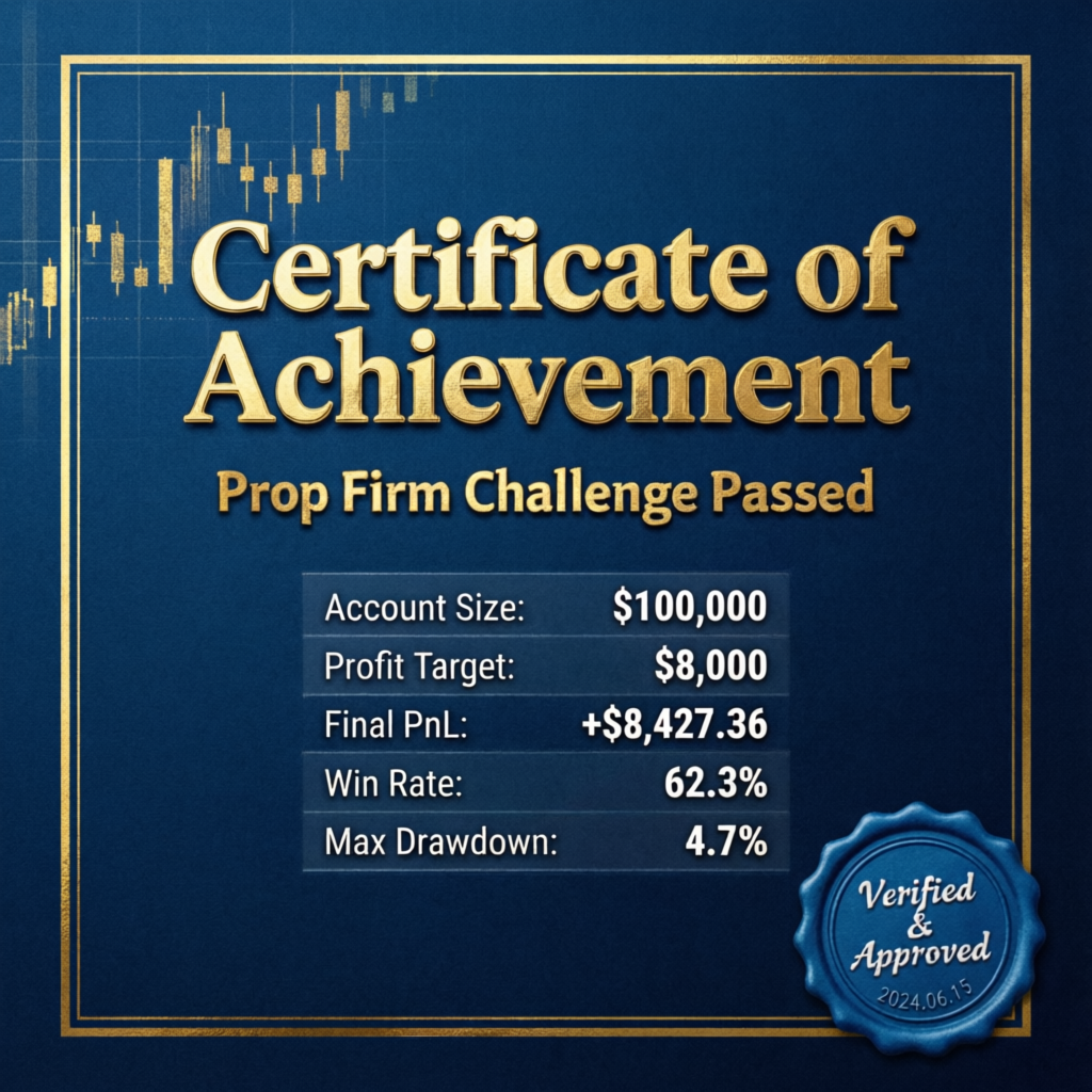 Certificate of Achievement - Prop Firm Challenge Passed by PFM Capitals