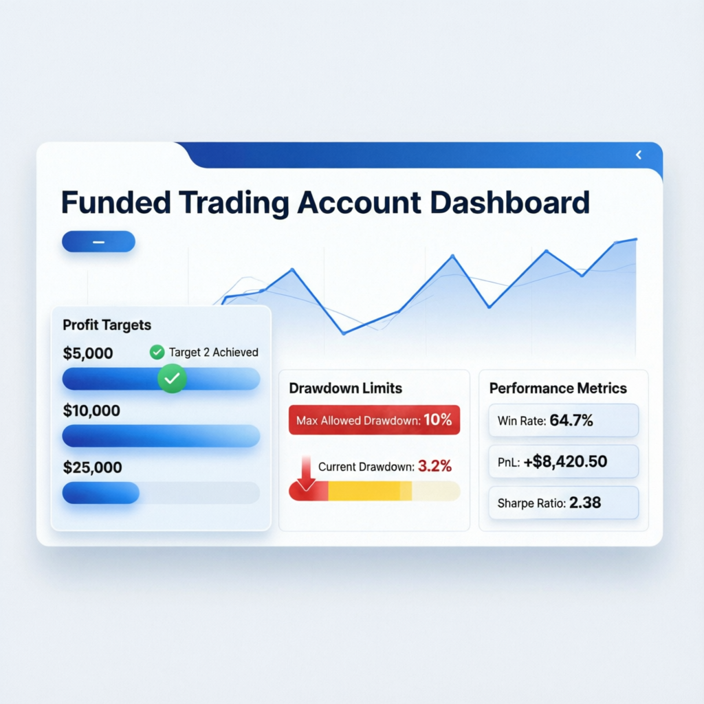 Blueberry Funded Account Dashboard showing profit targets and drawdown limits