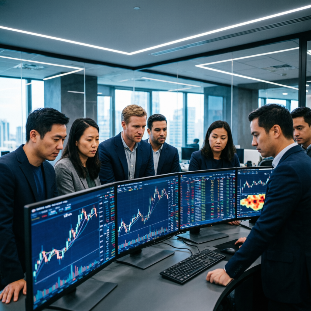 Professional team of traders at PFM Capitals analyzing FTUK challenge strategies