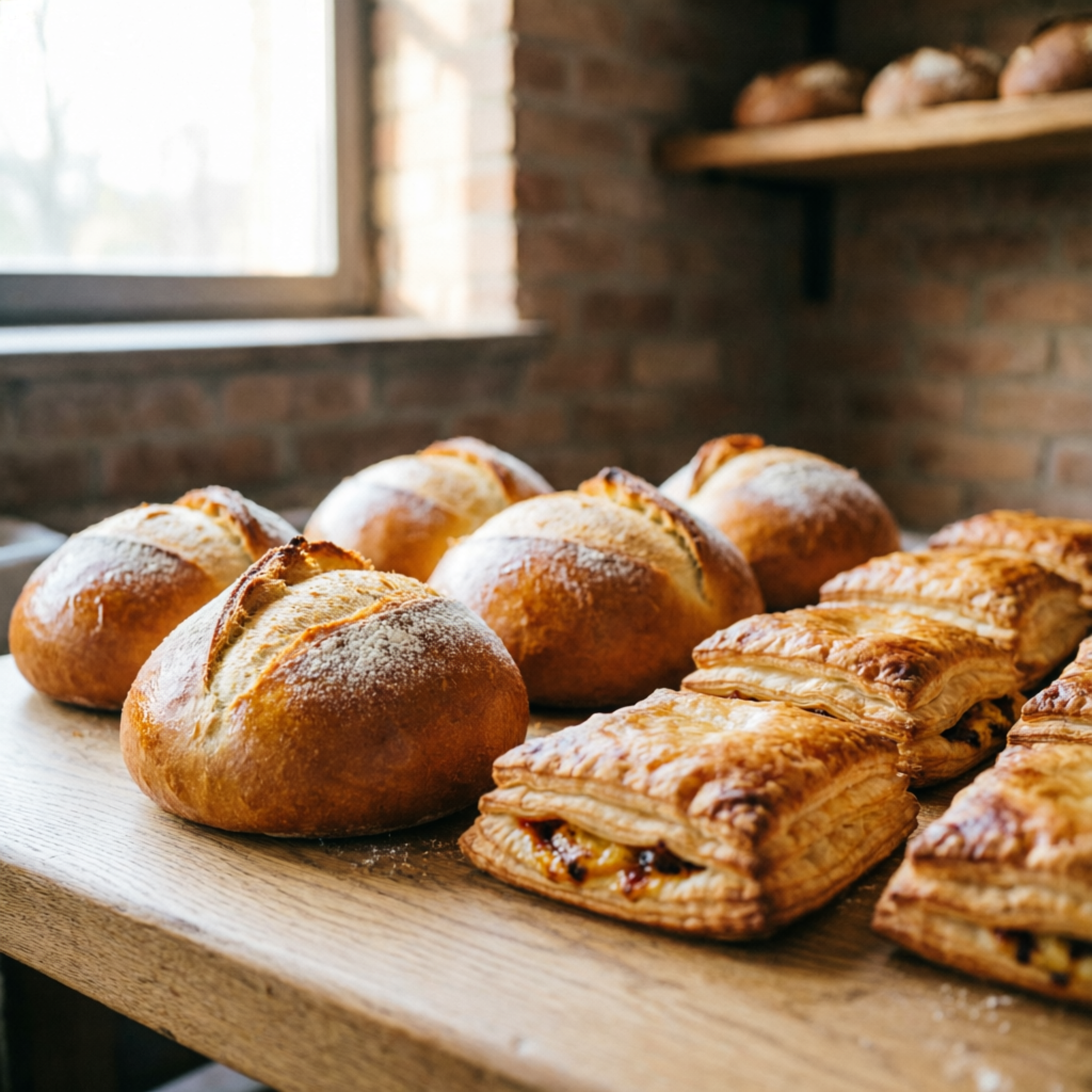 Frische Brotlaibe in einer Bäckerei
