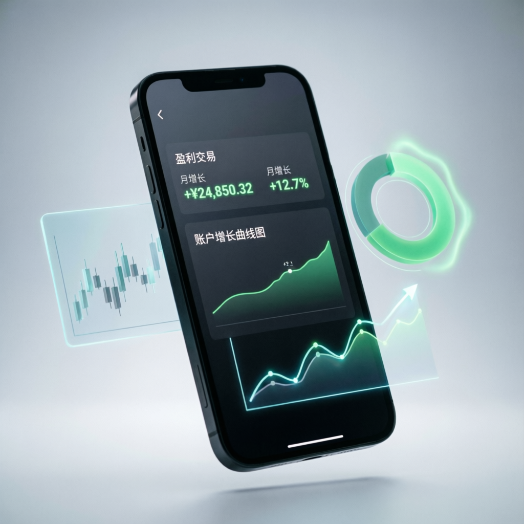 Mobile trading app showing profitable account growth