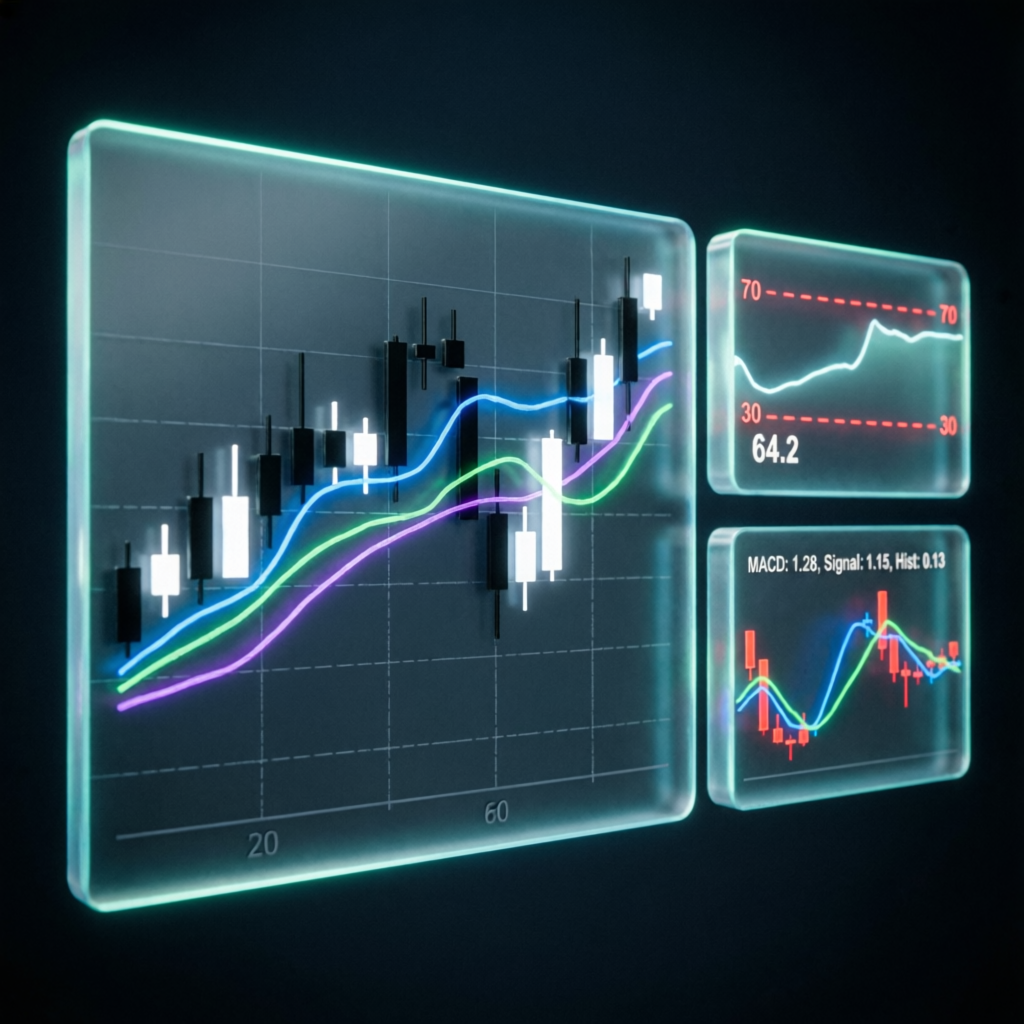 Professional trading charts with technical indicators