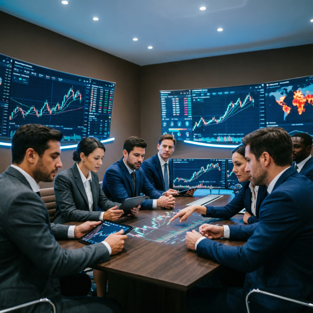 Professional trading team analyzing markets