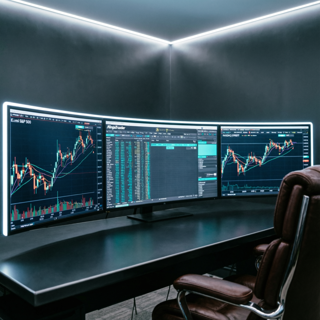 Professional trading setup with multiple monitors