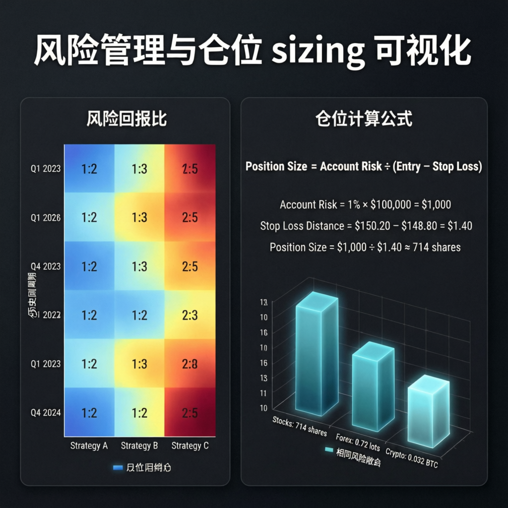 Risk management and position sizing visualization for professional forex trading