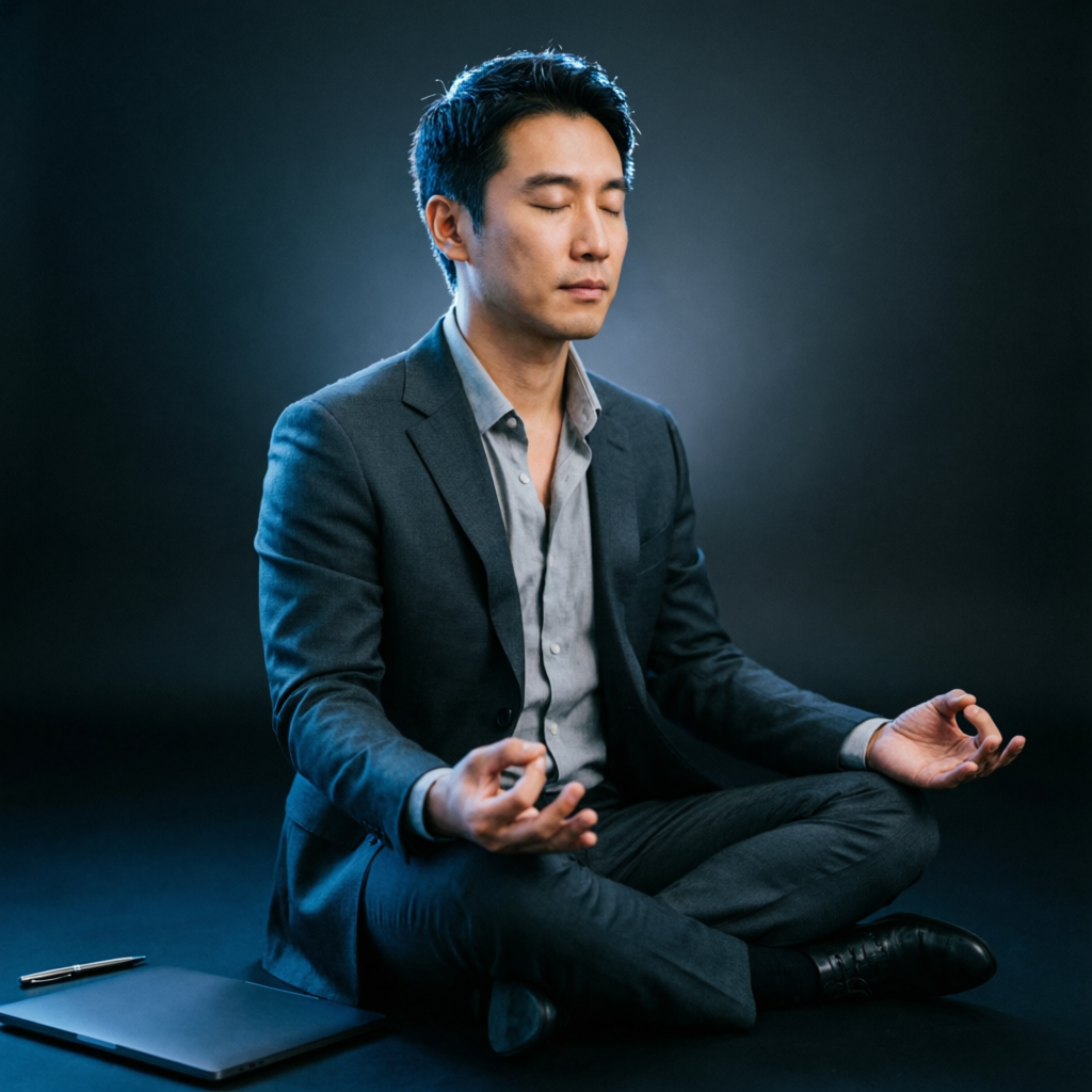 Trader meditating for trading psychology and mental focus