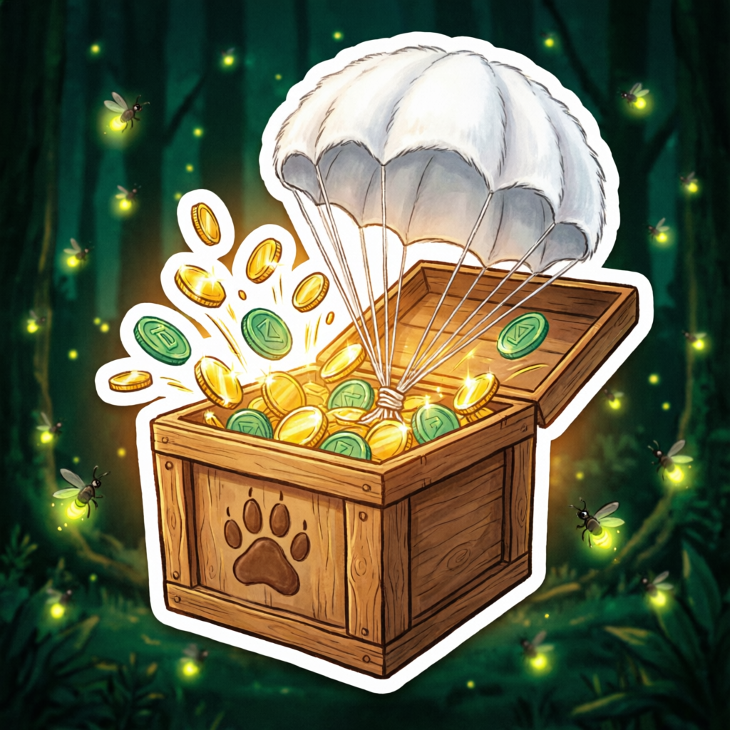Airdrop crate with parachute full of coins