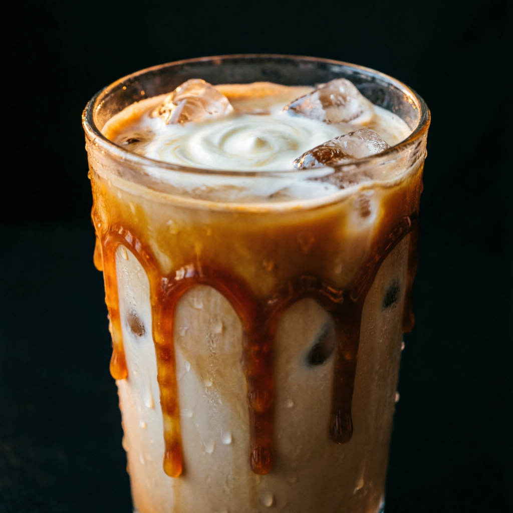 Iced caramel latte con sirope