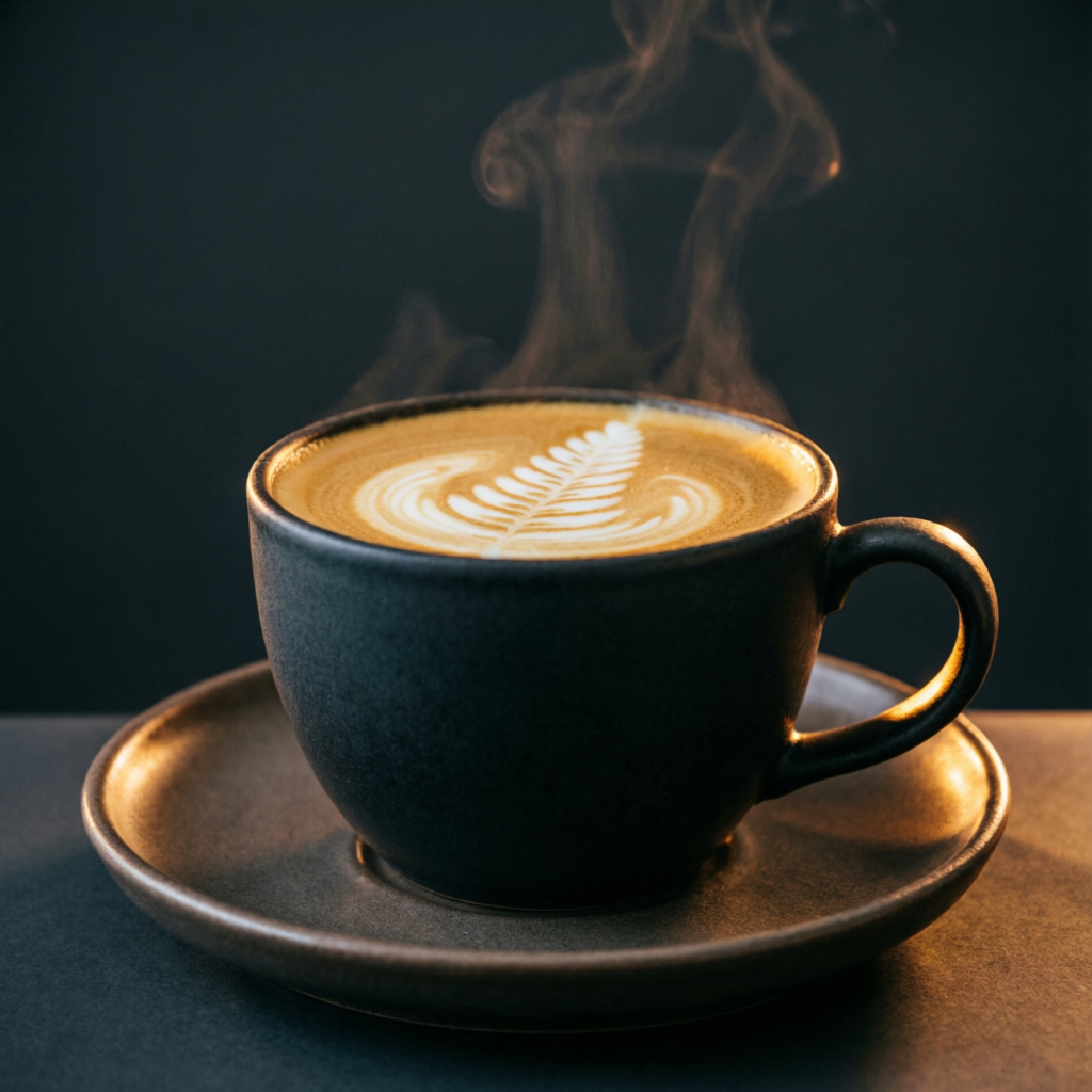 Flat white con roseta de helecho