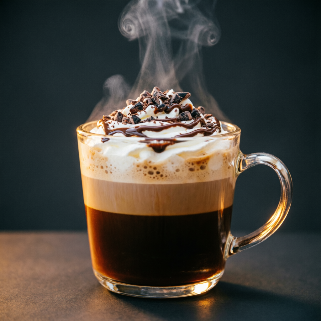 Mocha con nata y virutas de chocolate